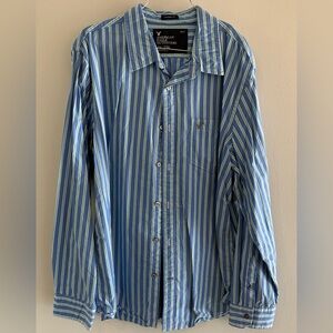 American Eagle Men's Vintage Fit Blue/White Linen Shirt- XXL